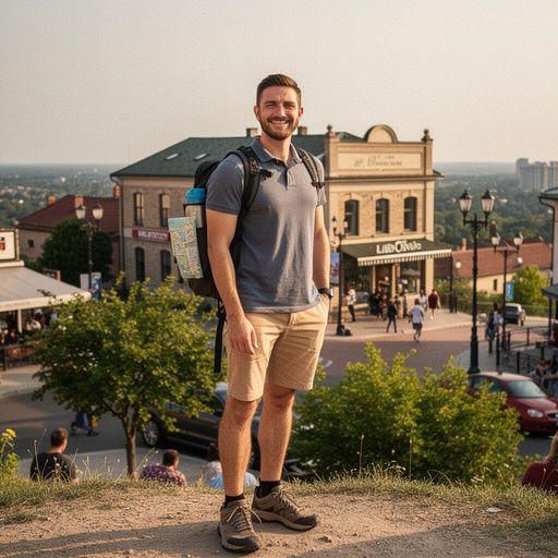 Turysta robiący zdjęcia przy znaku drogowym w USA